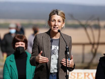 Yolanda Díaz, el pasado jueves en un acto de la campaña electoral de Castilla y León en Castronuño (Valladolid).