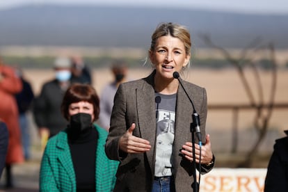 Yolanda Díaz, el pasado jueves en un acto de la campaña electoral de Castilla y León en Castronuño (Valladolid).