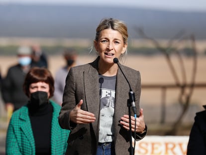 Yolanda Díaz, el pasado jueves en un acto de la campaña electoral de Castilla y León en Castronuño (Valladolid).