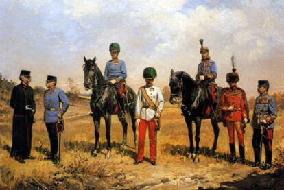 <i>Ulanos</i><b> (1895), óleo de Oskar Brüch que se encuentra en el Museo del Ejército de Viena.</b>