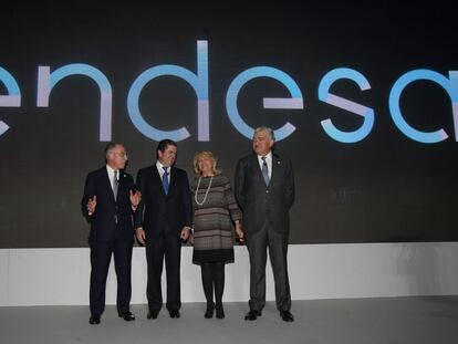Franceso Starace, Borja Prado, Maria Patrizia Grieco y José Bogas en la presentación de la nueva imagen de Enel y Endesa.