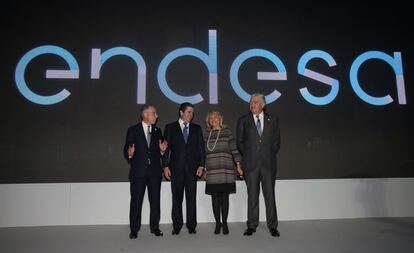 Franceso Starace, Borja Prado, Maria Patrizia Grieco y José Bogas en la presentación de la nueva imagen de Enel y Endesa.