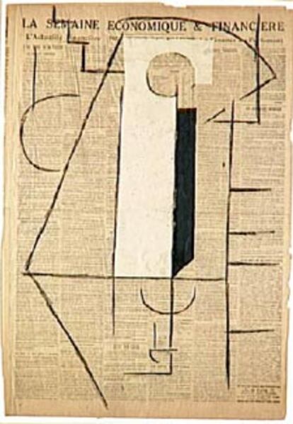 <i>Botella en una mesa</i> (1912), de Pablo Picasso.
