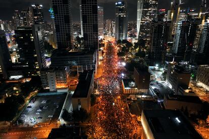 Vista aérea de la manifestación contra la reforma judicial, el sábado 4 de febrero en Tel Aviv.