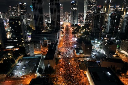 Vista aérea de la manifestación contra la reforma judicial, el sábado 4 de febrero en Tel Aviv.