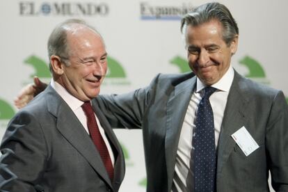 El president de Caja Madrid, Miguel Blesa (dreta), al costat de l'ex director gerent de l'FMI Rodrigo Rato, durant la inauguració de la VIII Trobada Financera Internacional organitzada per aquesta entitat.