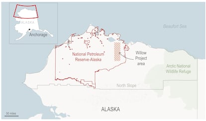 Mapa de la reserva nacional de Alaska, con las áreas de protección y explotación petrolífera.