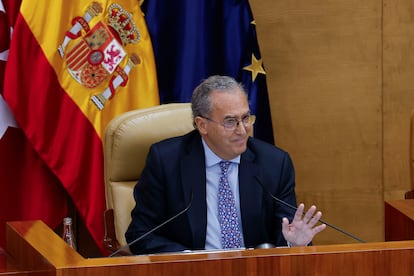 El presidente de la Asamblea de Madrid, Enrique Ossorio, durante el pleno de la cmara regional este jueves. 