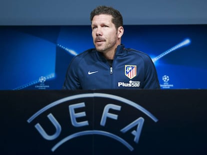 Simeone, durante la conferencia de prensa del pasado s&aacute;bado.