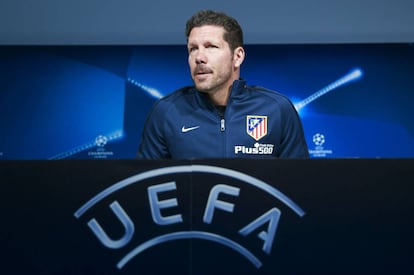 Simeone, durante la conferencia de prensa del pasado s&aacute;bado.