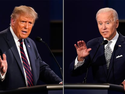 Trump e Biden durante o debate desta terça.