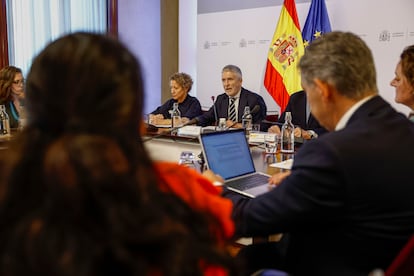 Fernando Grande-Marlaska, durante la reunión extraordinaria de la Comisión de seguimiento del Plan de Acción de Lucha contra los Delitos de Odio celebrada este jueves en Madrid.