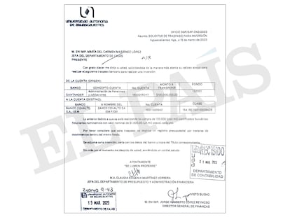 Instrucción de inversión con recursos de una cuenta de la UAA para la administración de pensiones y jubilaciones.