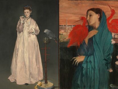 'Jeune dame' (1866), de Édouard Manet, y 'Jeune femme et ibis' (iniciado en 1857 y concluido en 1866-68), de Edgar Degas.