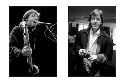 A la izquierda, Paul McCartney en concierto en el Palacio de los Deportes de la Comunidad de Madrid, el 2 de noviembre de 1989. A la derecha, retrato del artista en la inauguración de los estudios de '40 Principales' en Gran Vía, el 8 de junio de 1989.