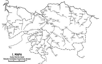 Mapa de los ríos de Bizkaia.