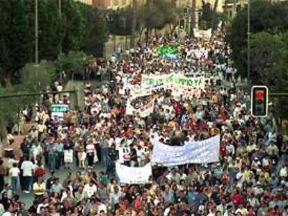 Vista general de la manifestación que ayer recorrió las calles de Murcia en demanda de un Segura limpio.