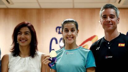 Carolina Marín tras el homenaje del Consejo Superior de Deportes por conquistar su tercer mundial. 