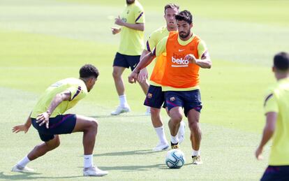 Luis Suárez, durante un entrenamiento del Barcelona.