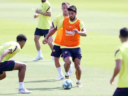 Luis Suárez, durante un entrenamiento del Barcelona.