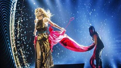 Edurne, en uno de los ensayos de Eurovision