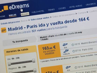 Página web del portal de viajes eDreams.