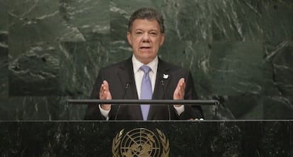 El presidente de Colombia, Juan Manuel Santos, en la ONU, el pasado 29 de septiembre.