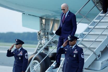 U.S. President Joe Biden arrives at Dover Air Force Base, in Dover, Delaware, U.S. July 28, 2023.