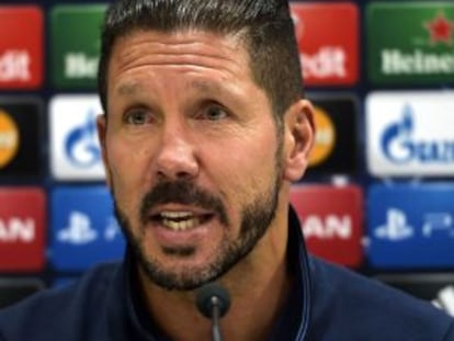 Simeone, el la rueda de prensa previa al Atlético-Olympiakos.