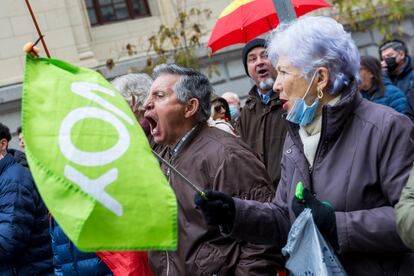 Simpatizantes de Vox, este jueves, durante el pleno de reprobación a Javier Ortega Smith.