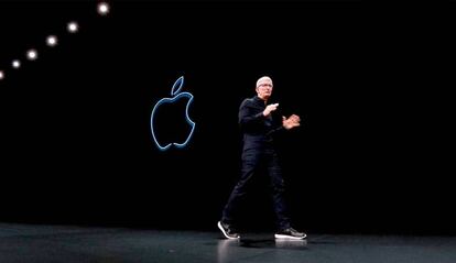 Tim Cook en una keynote de Apple.