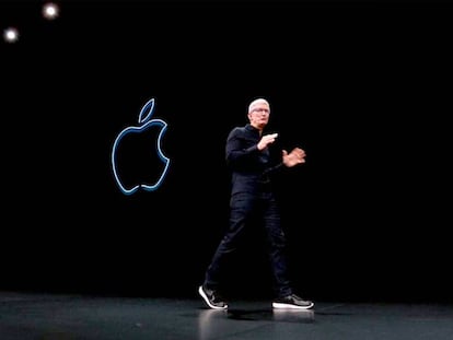 Tim Cook en una keynote de Apple.