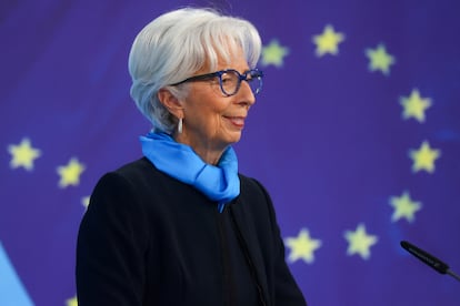 La presidenta del BCE, Christine Lagarde, en la rueda de prensa posterior al Consejo de Gobierno de la institución el pasado mes de octubre.