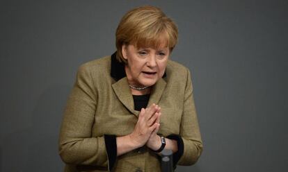 La canciller alemana, Angela Merkel, en el Bundestag (Parlamento alemán).