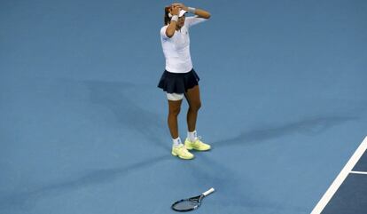 Muguruza, emocionada tras vencer a Radwanska.