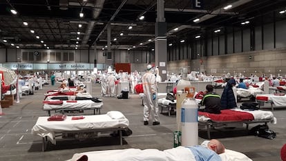 The field hospital set up at Ifema, Madrid's exhibition center.