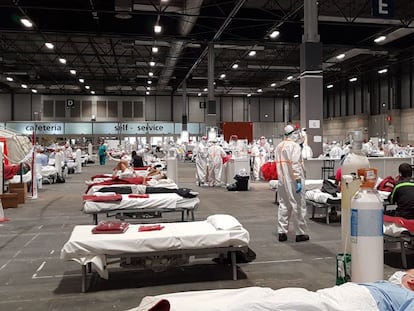 The field hospital set up at Ifema, Madrid's exhibition center.