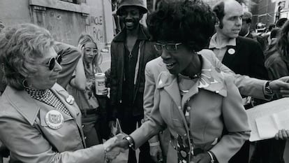 Shirley Chisholm, numa manifestação na Union Square, em Nova York, em maio de 1972.