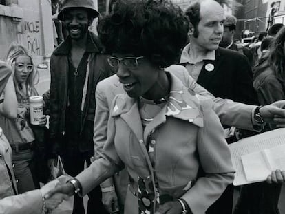 Shirley Chisholm, numa manifestação na Union Square, em Nova York, em maio de 1972.