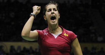 Marín celebra la victoria en el Abierto de Malasia en abril.