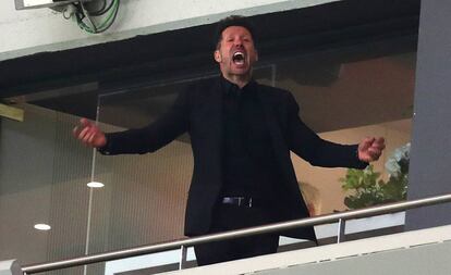 Simeone celebra el pase del Atlético a la final de la Liga Europa.