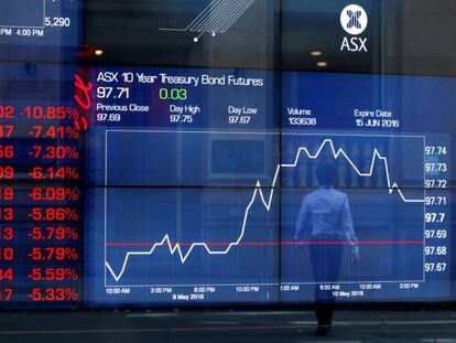 Un panel de cotizaci&oacute;n del Australian Securities Exchange (ASX) en Sydney