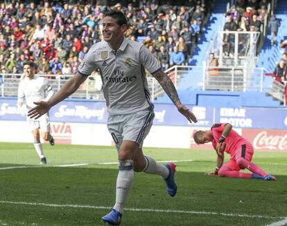 James celebra su gol marcado ante el Eibar.