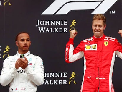 Vettel celebra su victoria en el GP de Bélgica.