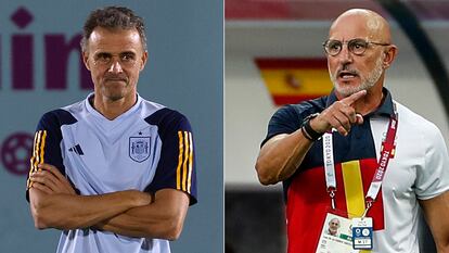 Luis Enrique y Luis de la Fuente, durante un entrenamiento.