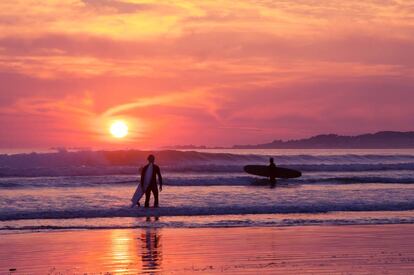 Un atardecer en el arenal de A Lanzada (Pontevedra).