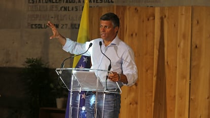 El líder político Leopoldo López en rueda de prensa el 16 de julio en Madrid.