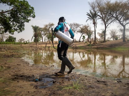 Los equipos de MSF tratan los diferentes puntos de agua del pueblo de Ara, en el departamento de Magaria, en el sur de Níger.
