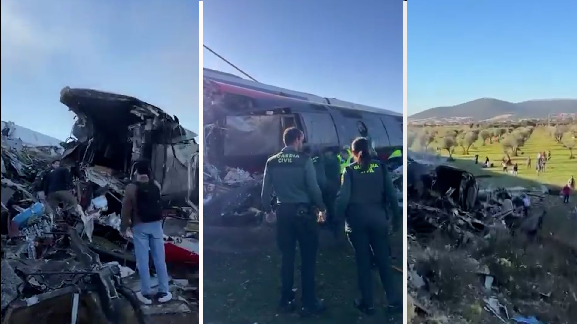 Heridos junto a la vía y guardias civiles intentando abrir los vagones: las imágenes grabadas por un pasajero tras el choque de trenes de Toledo