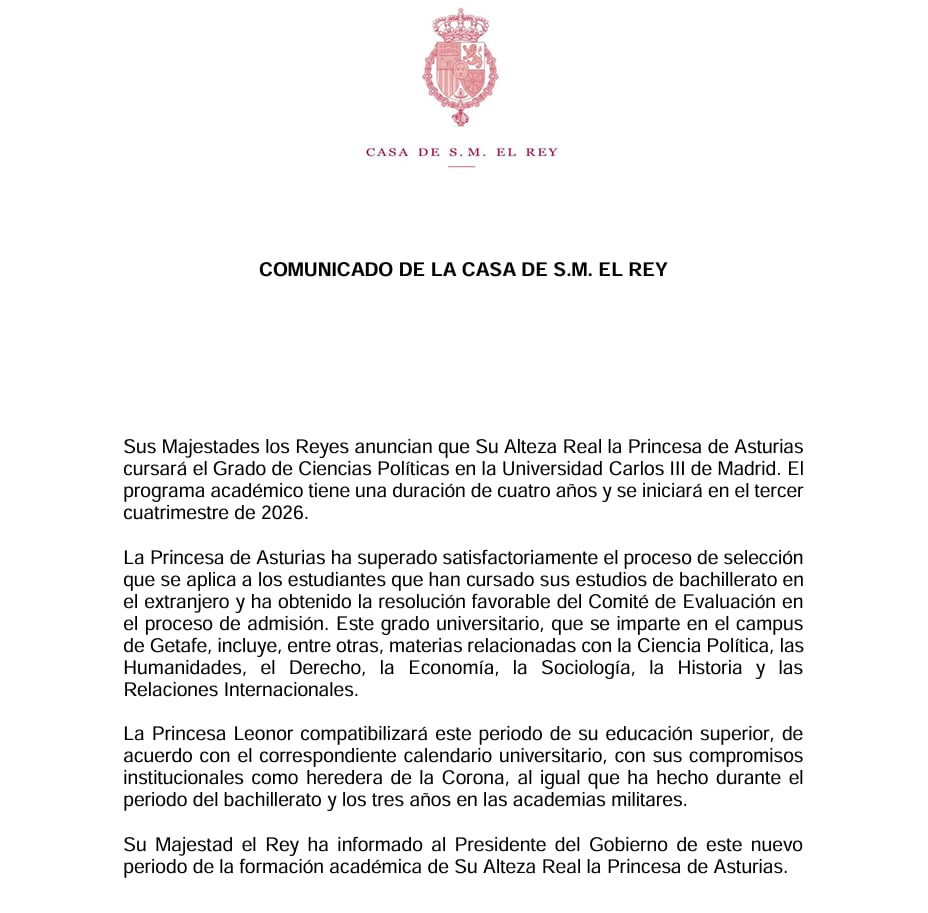 Comunicado de la Casa del Rey